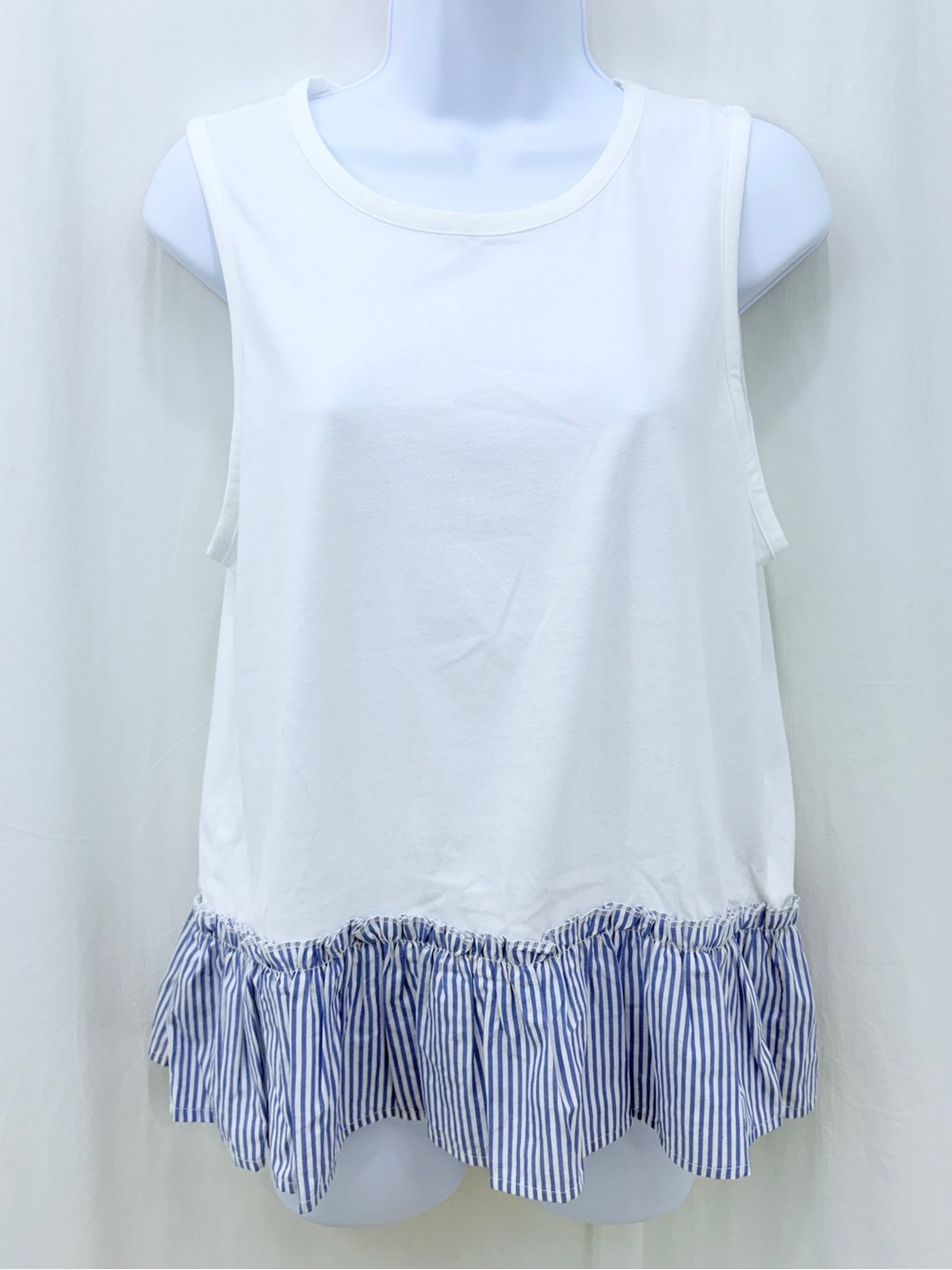 J Crew Blue and White Striped 100% Cotton Peplum T-shirt Tank Size Medium NWT - Picture 3 of 15